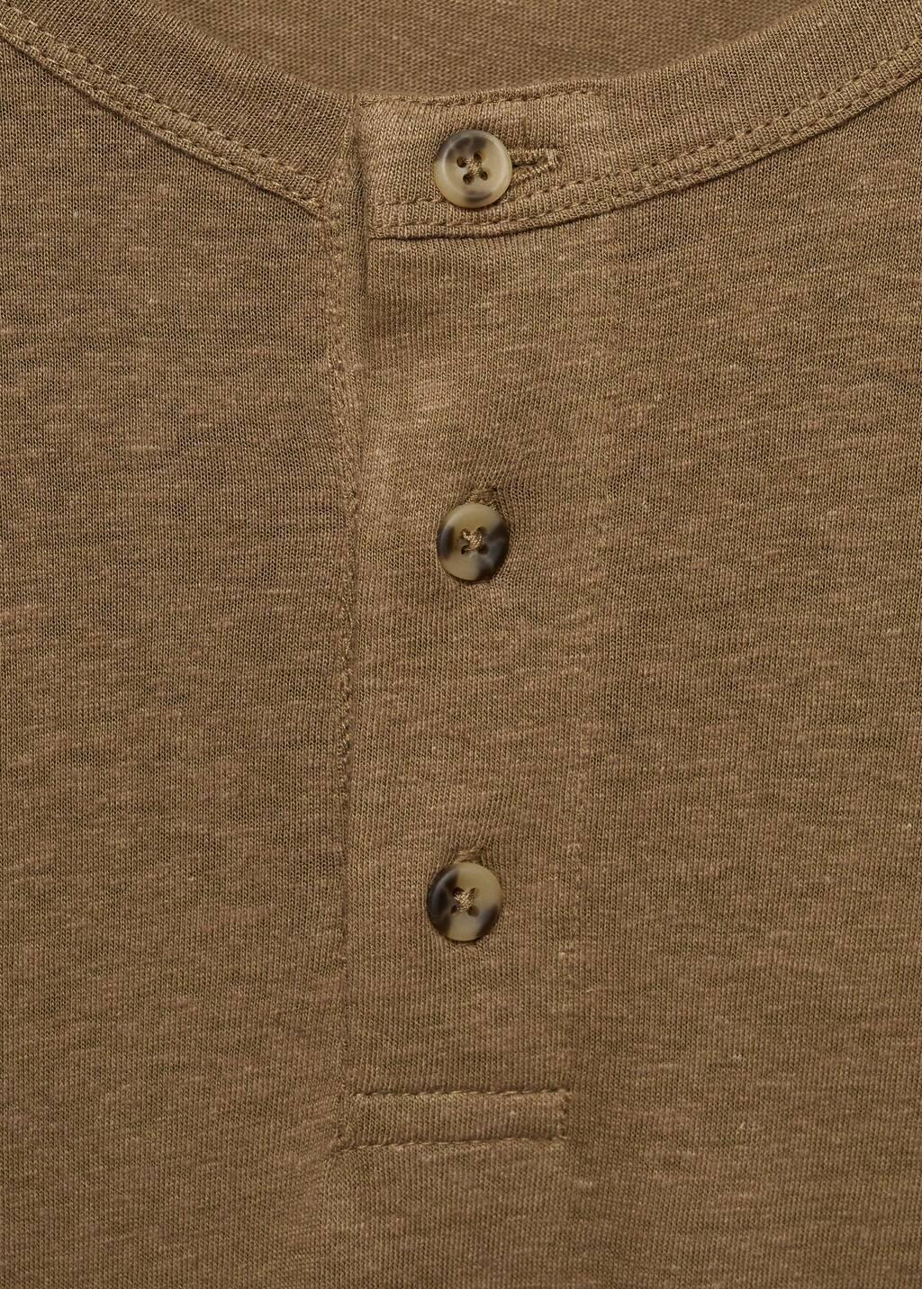 Khaki Button Linen Blend T-Shirt, , large image number 4