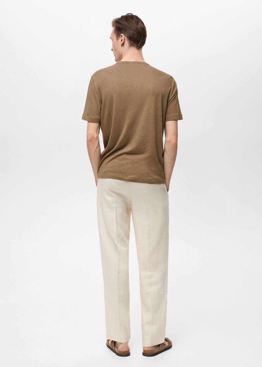 Khaki Button Linen Blend T-Shirt, , large image number 5