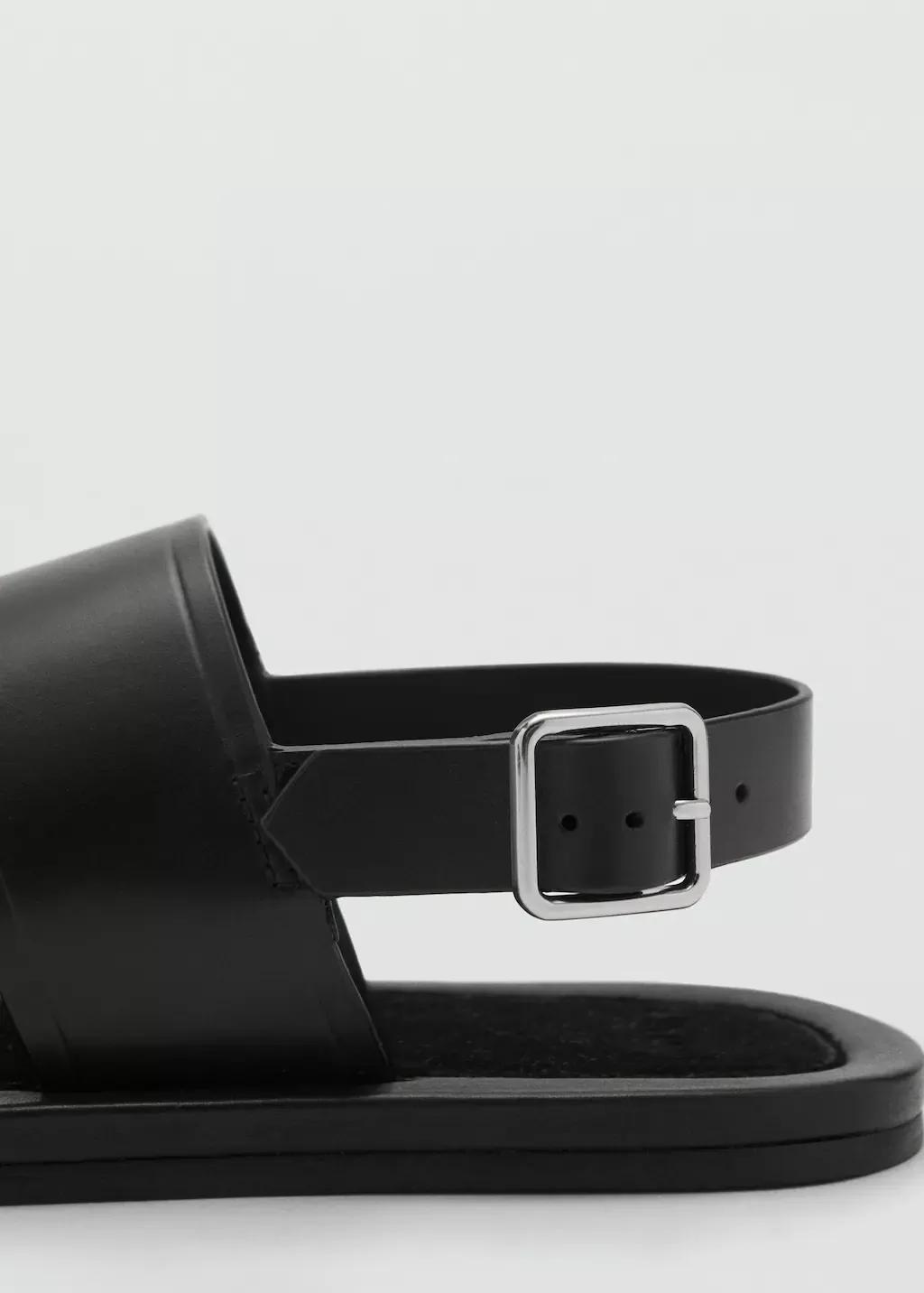 Black Leather Strap Sandals, , large image number 1