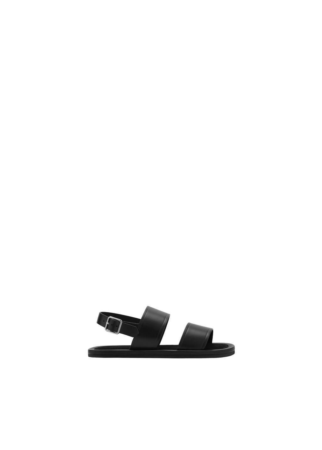 Black Leather Strap Sandals, Black, large image number 2