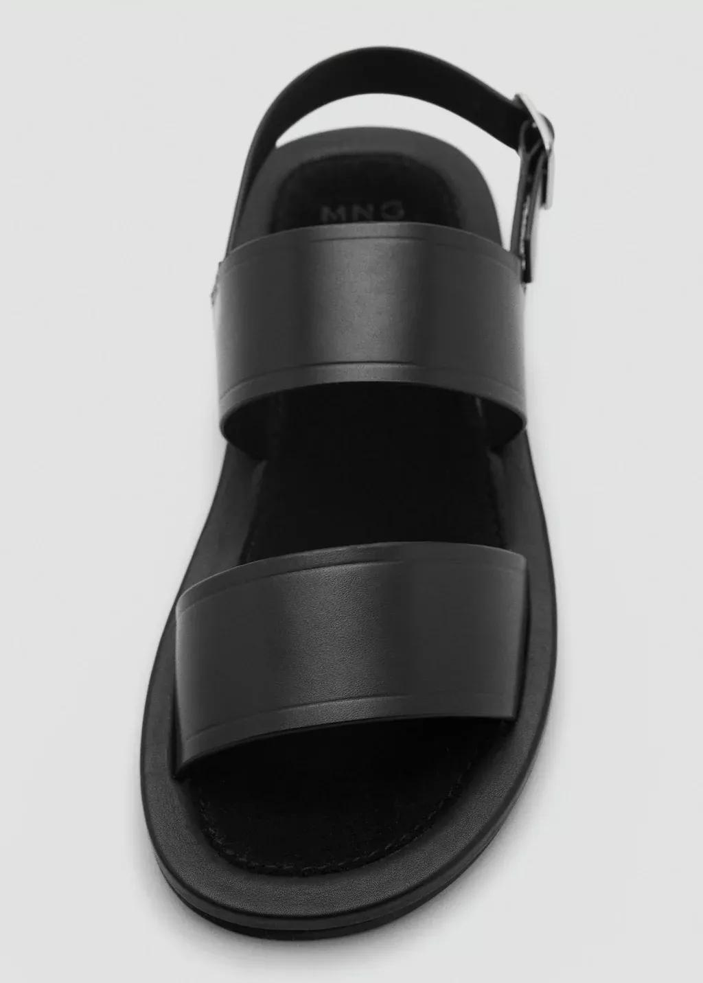 Black Leather Strap Sandals, , large image number 3