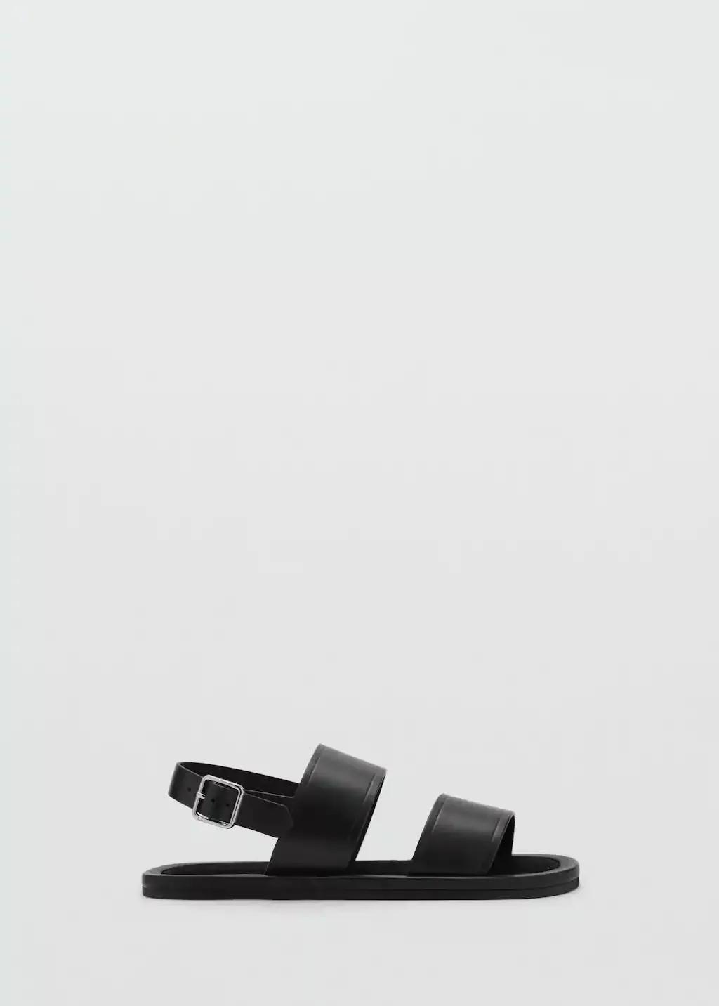 Black Leather Strap Sandals, , large image number 4