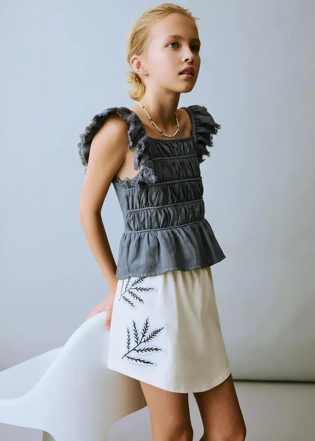 White Trouser Skirt With Embroidered Detail, Kids Girl, , medium