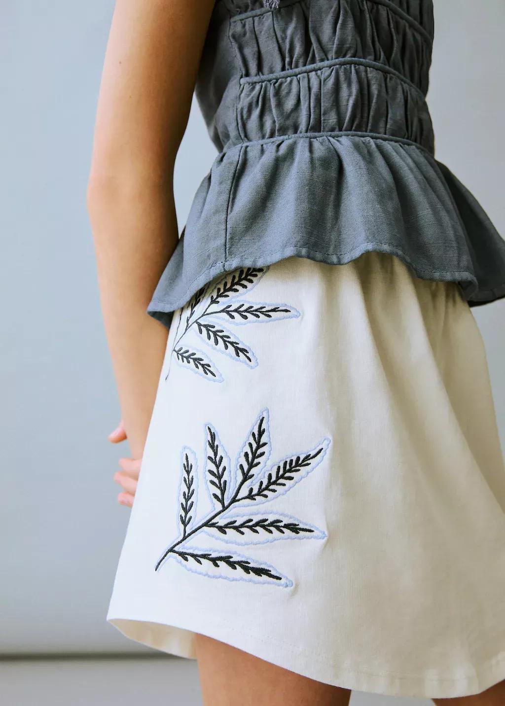White Trouser Skirt With Embroidered Detail, Kids Girl, , large image number 1