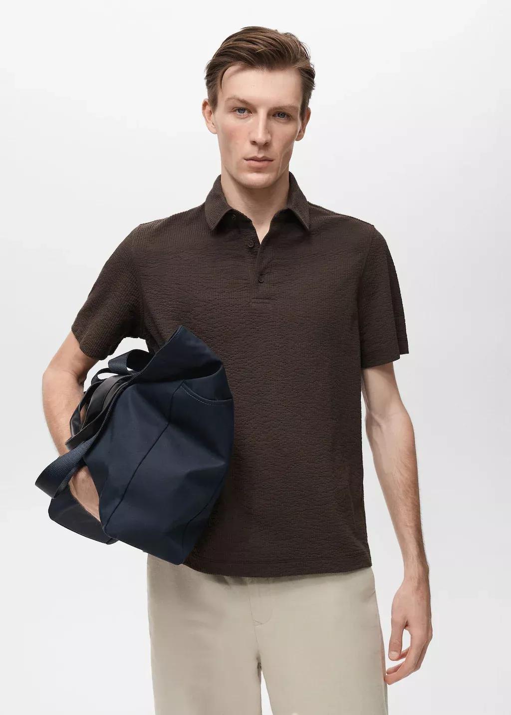 DARK BROWN Seersucker cotton polo shirt, , large image number 0