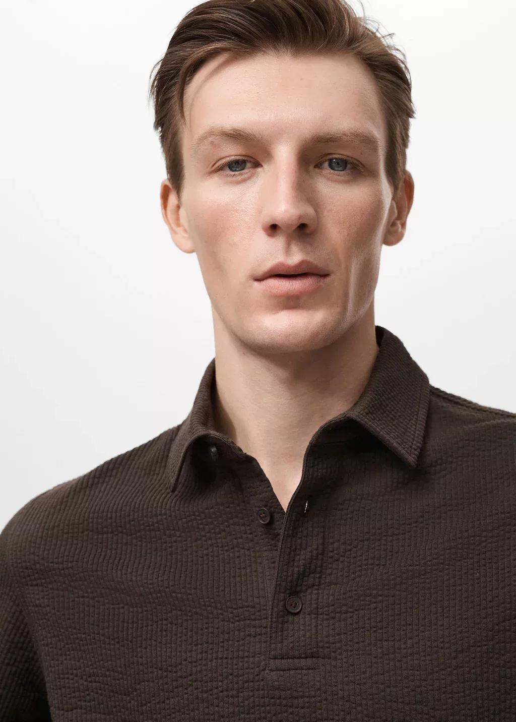 DARK BROWN Seersucker cotton polo shirt, , large image number 1