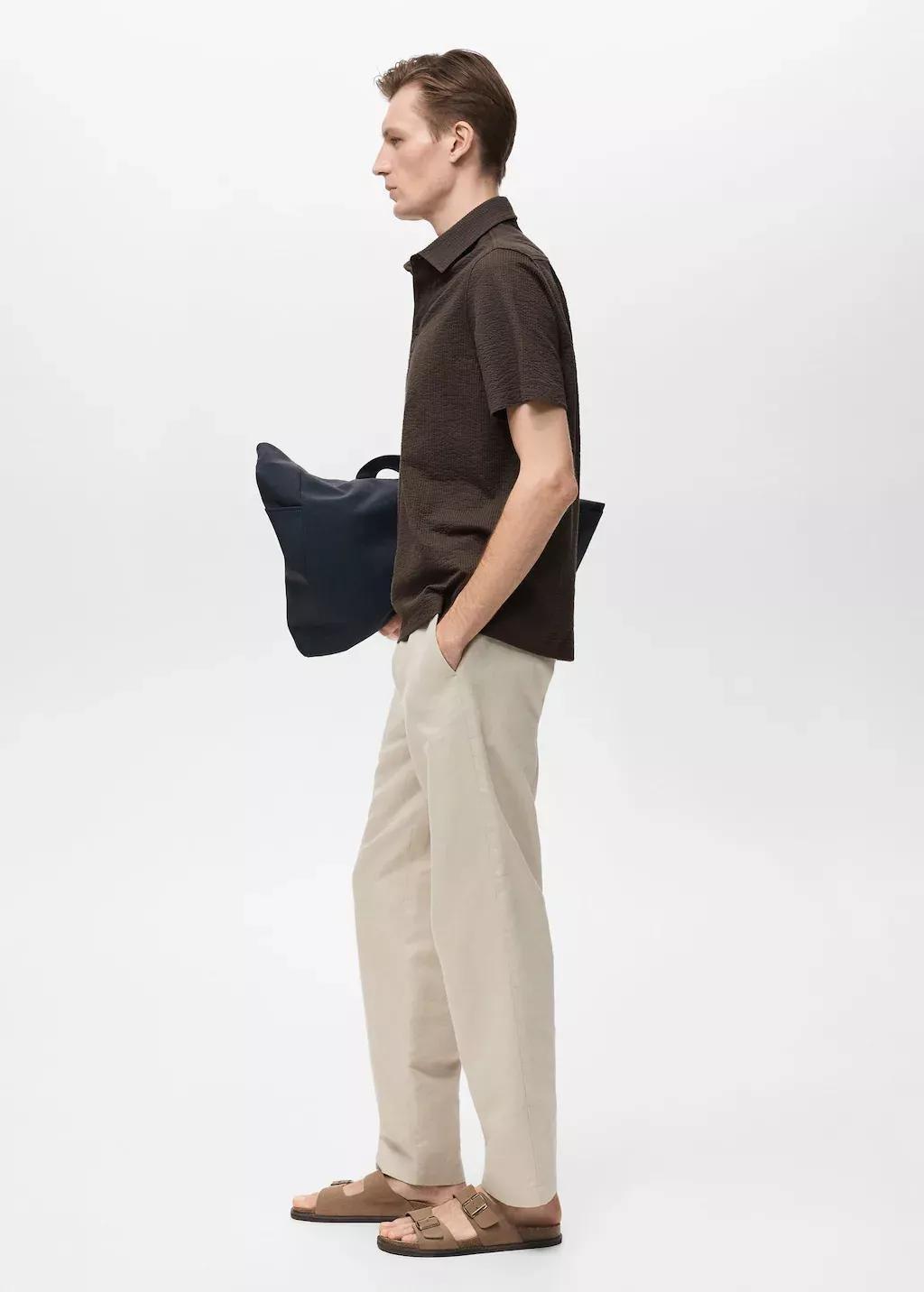 DARK BROWN Seersucker cotton polo shirt, , large image number 2
