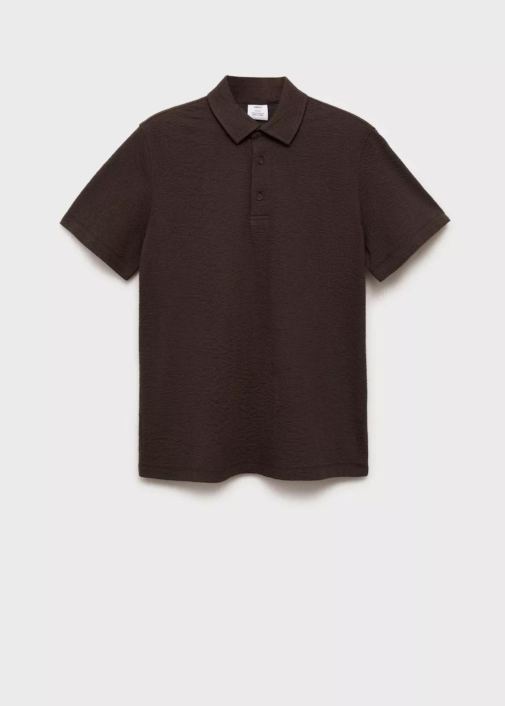 DARK BROWN Seersucker cotton polo shirt, , large image number 3