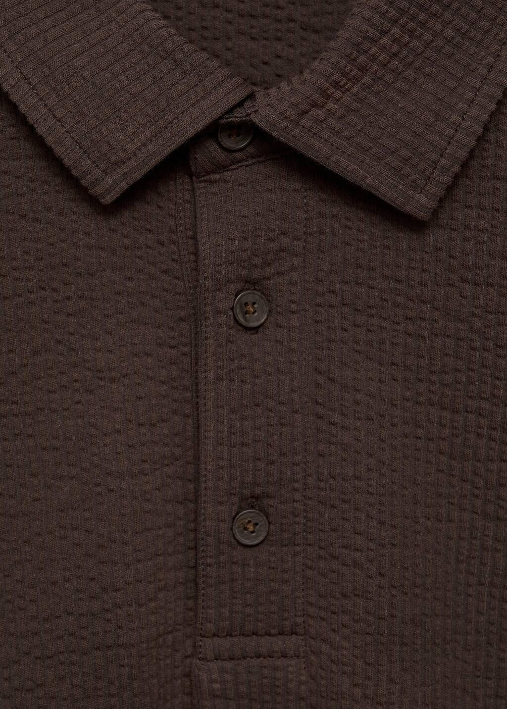 DARK BROWN Seersucker cotton polo shirt, , large image number 4