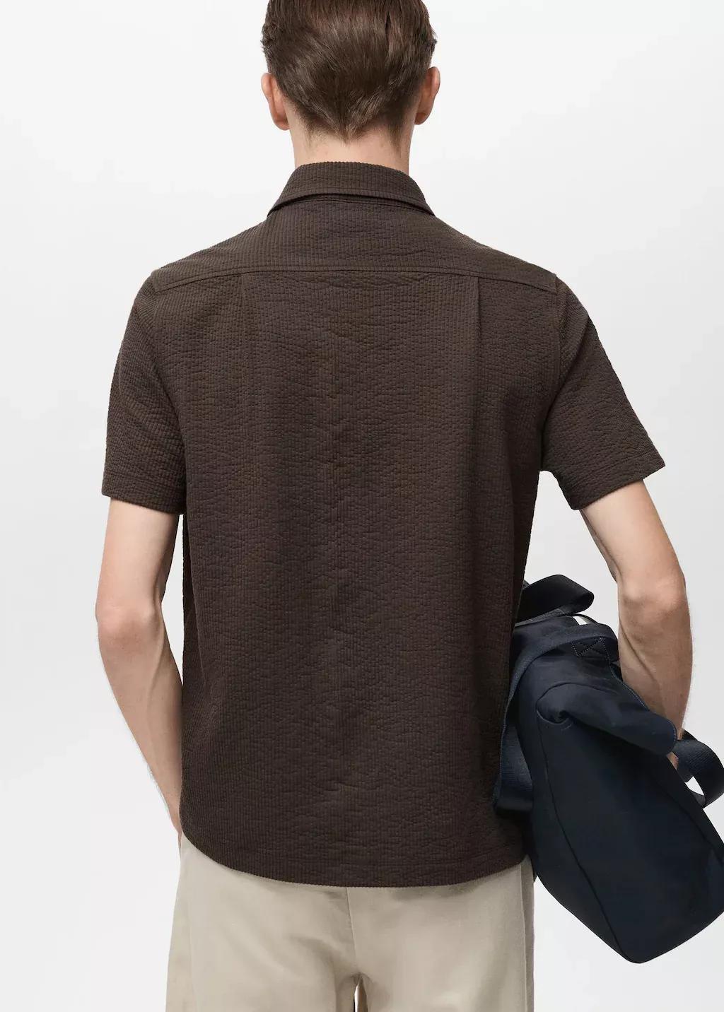 DARK BROWN Seersucker cotton polo shirt, , large image number 5