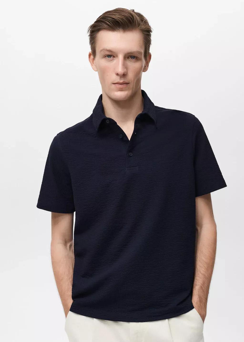 NAVY Seersucker cotton polo shirt, , large image number 0