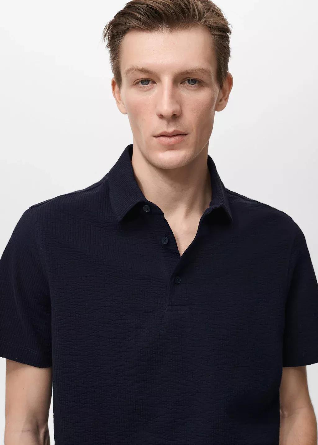 NAVY Seersucker cotton polo shirt, , large image number 1