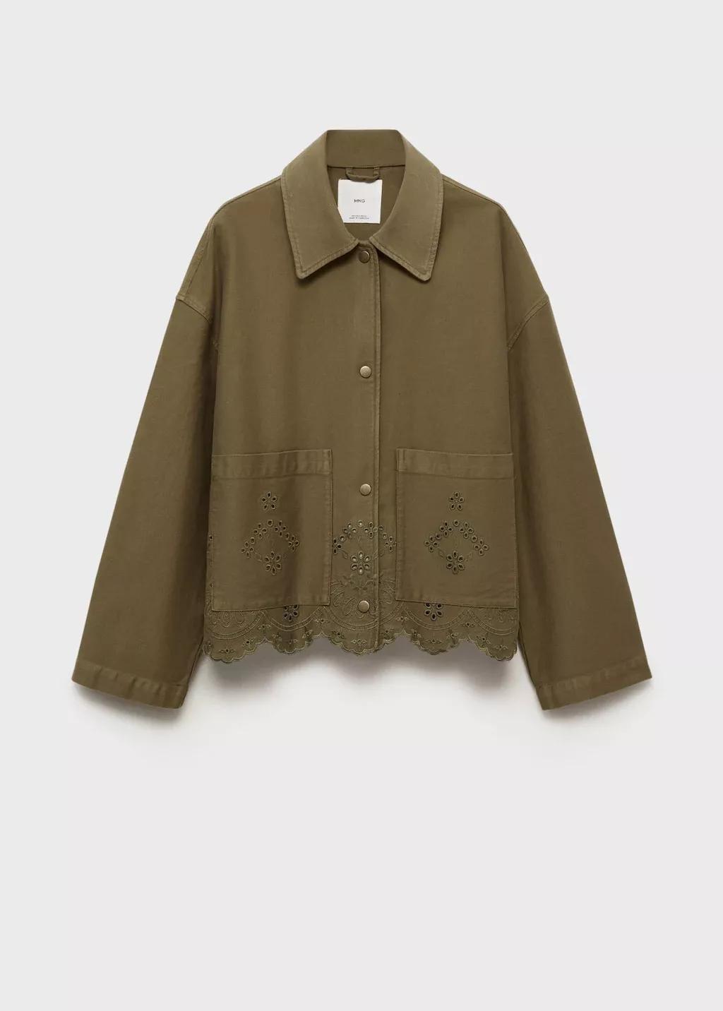 Khaki Cotton Overshirt With Openwork Details, , large image number 3