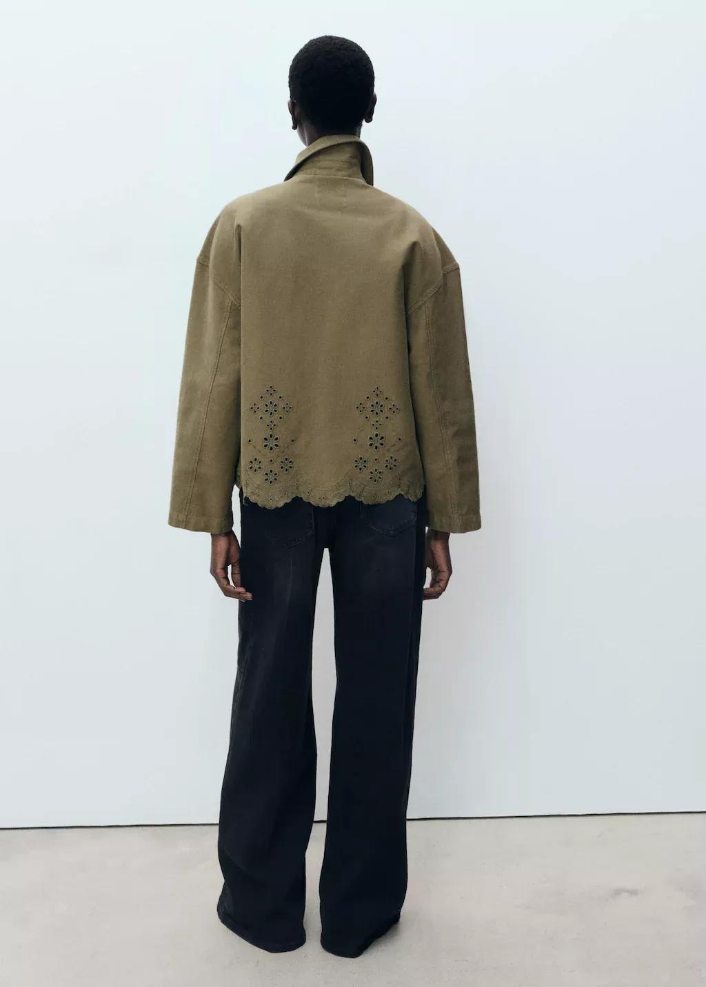 Khaki Cotton Overshirt With Openwork Details, , large image number 5