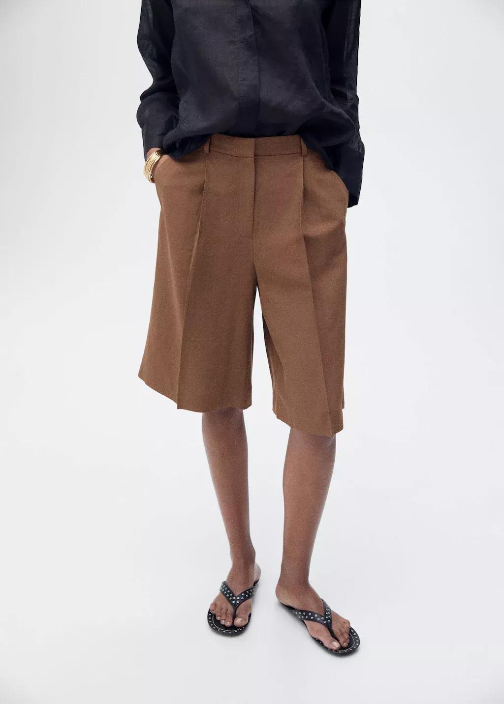 Brown Linen-Blend Suit Bermuda Shorts, , large image number 0