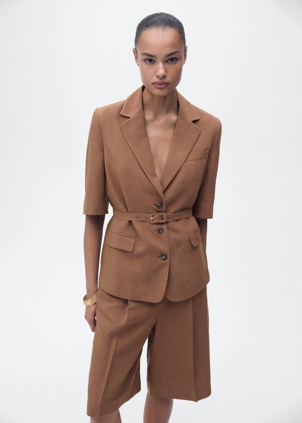 Brown Linen-Blend Suit Bermuda Shorts, , large image number 1