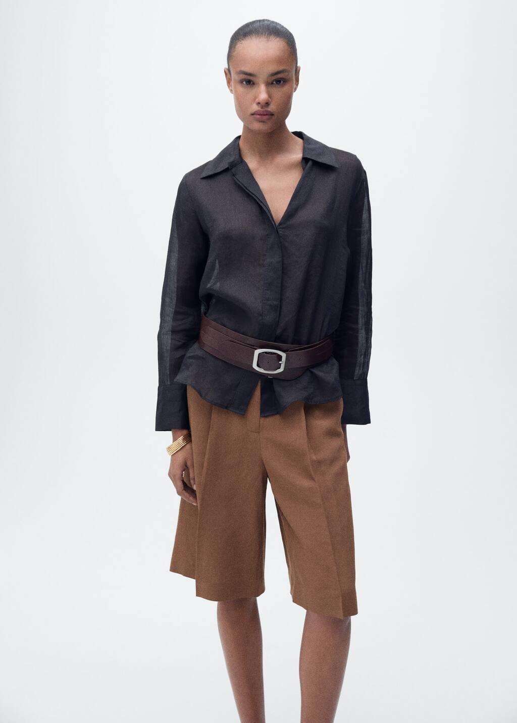 Brown Linen-Blend Suit Bermuda Shorts, , large image number 2