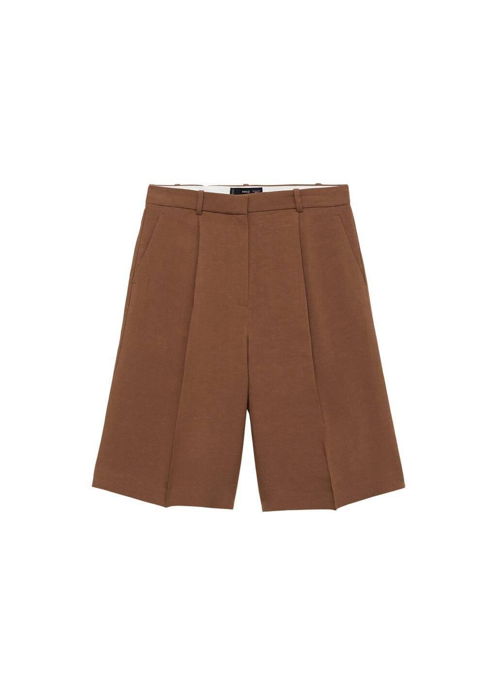 Brown Linen-Blend Suit Bermuda Shorts, , large image number 3