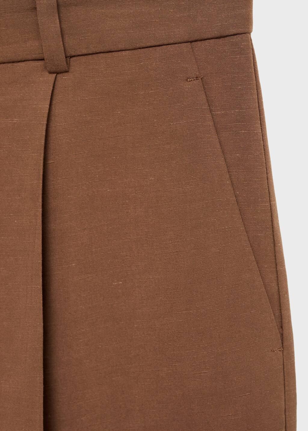 Brown Linen-Blend Suit Bermuda Shorts, , large image number 4