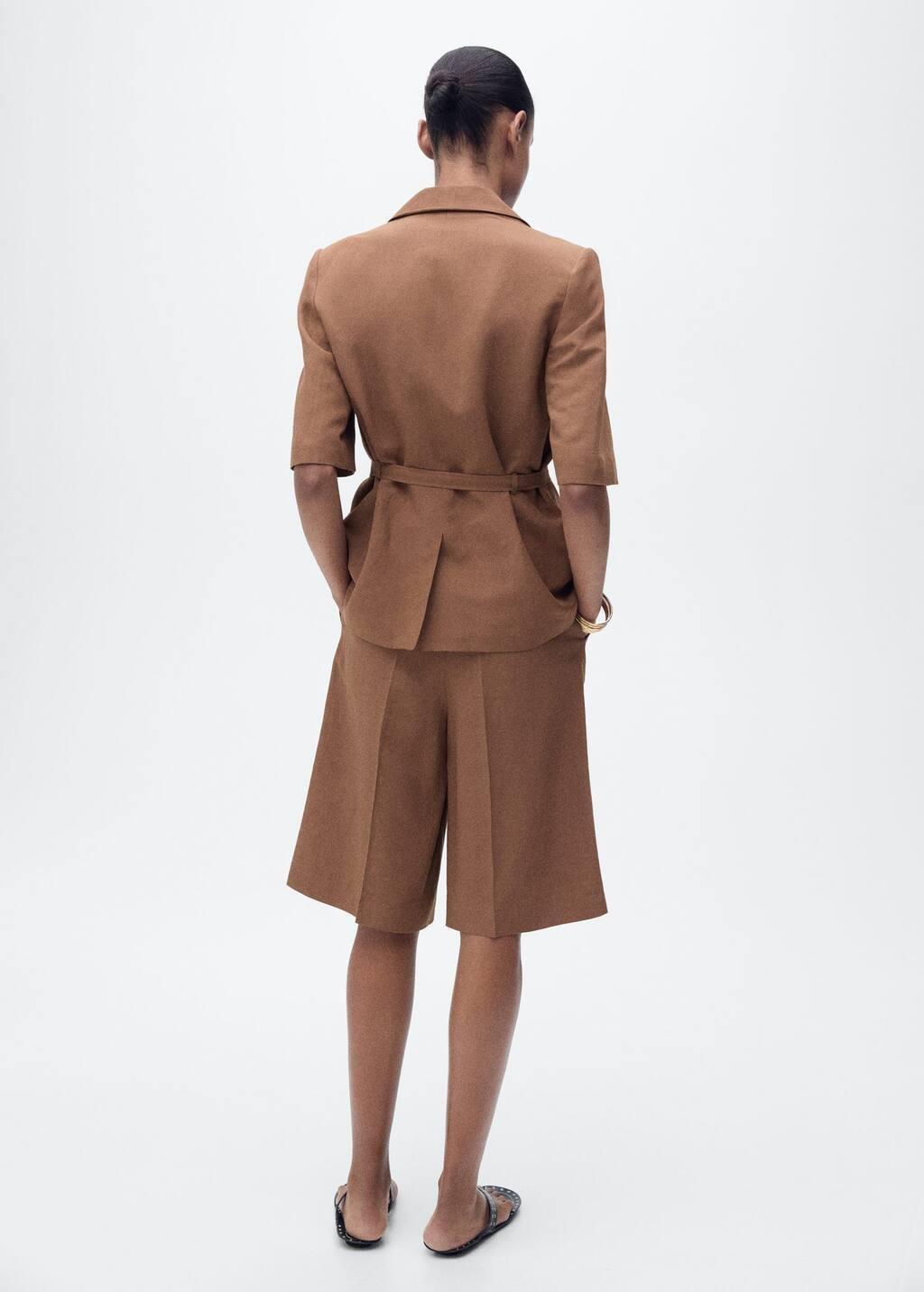 Brown Linen-Blend Suit Bermuda Shorts, , large image number 6