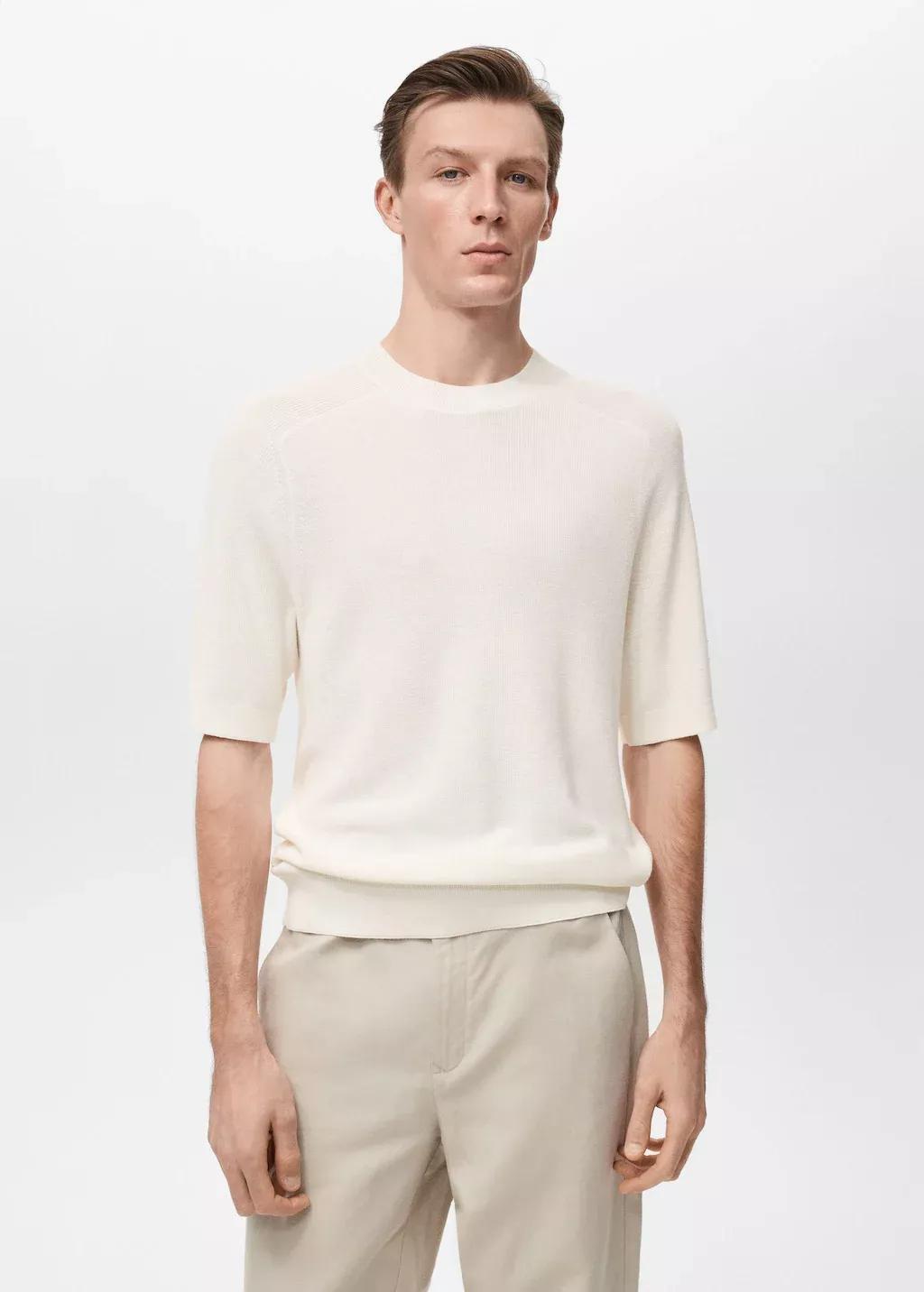 LIGHT BEIGE Fine-knit T-shirt, , large image number 0