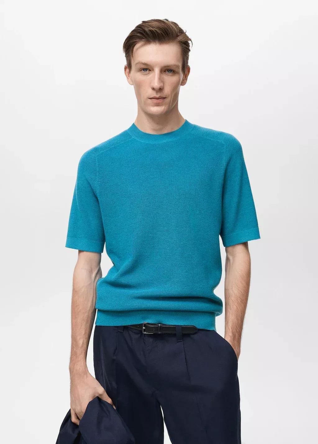 TURQUOISE - AQUA Fine-knit T-shirt, , large image number 0