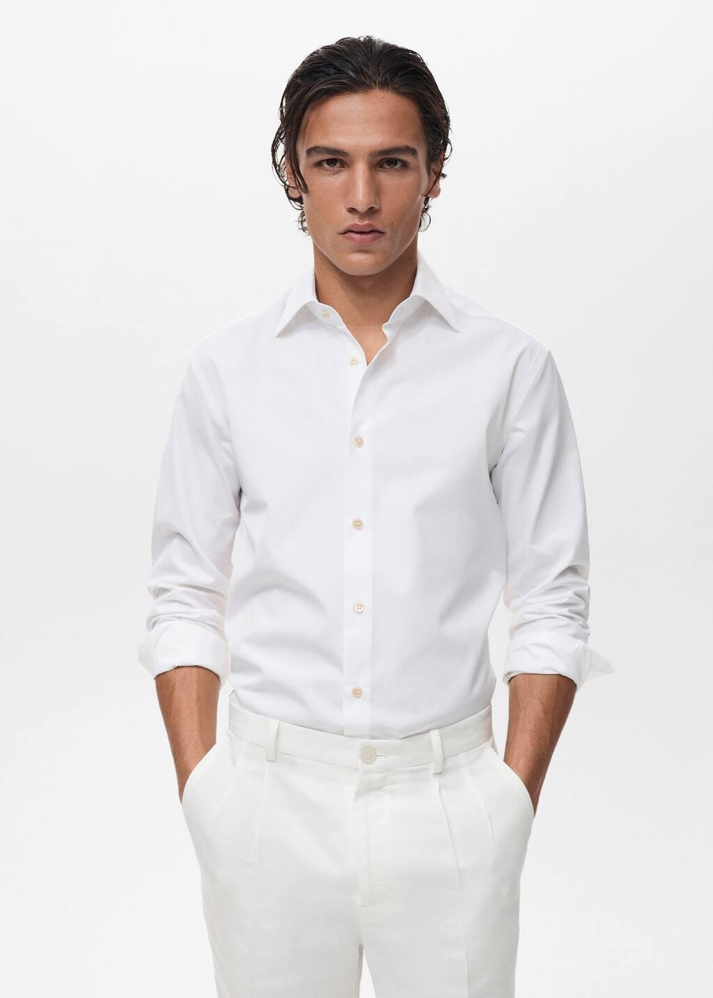 White 100% Cotton Slim Fit Shirt, , large image number 0