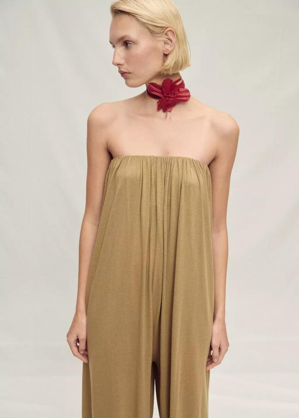 LIGHT BEIGE Strapless jumpsuit with puffed hem, , large image number 0