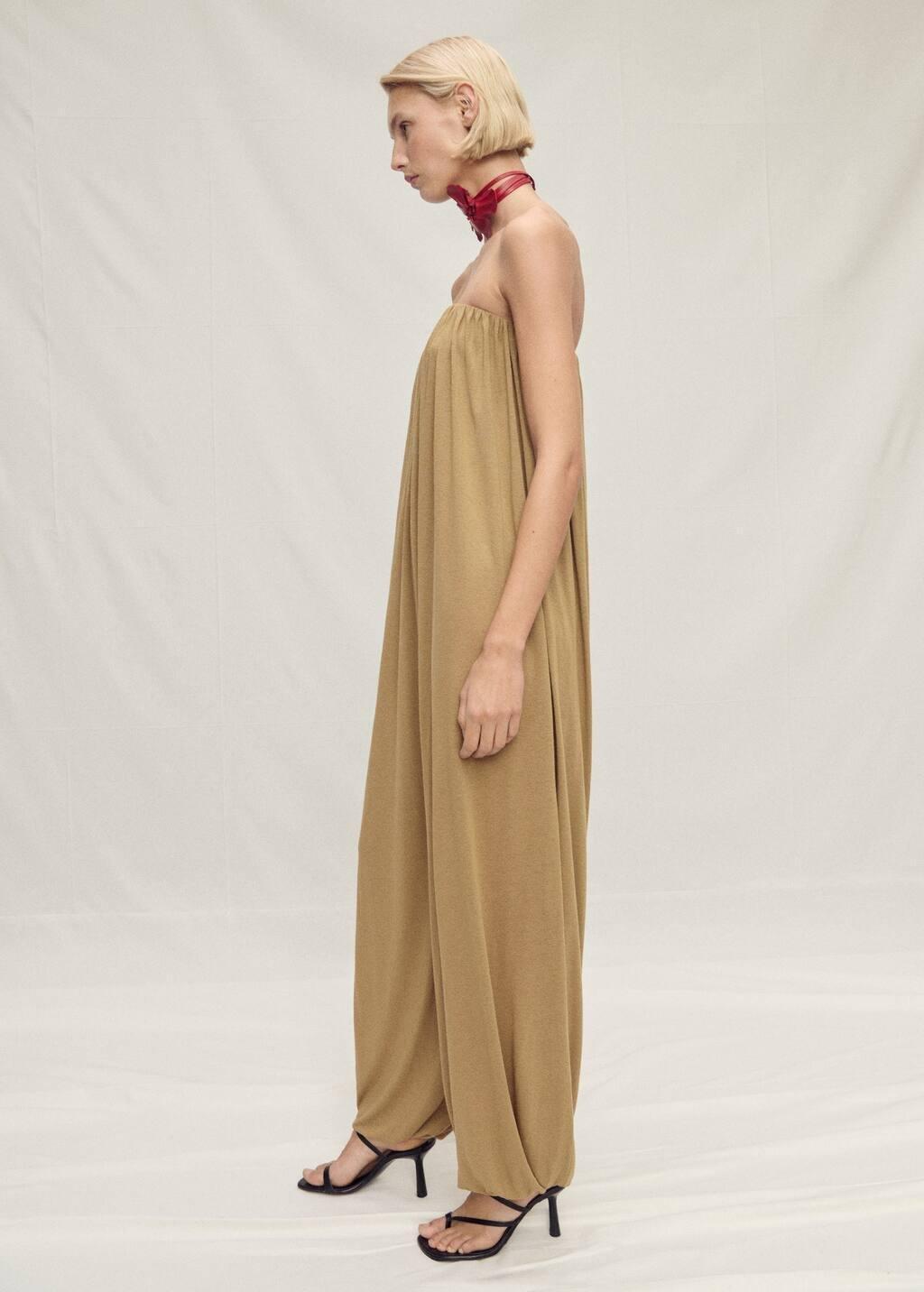 LIGHT BEIGE Strapless jumpsuit with puffed hem, , large image number 2
