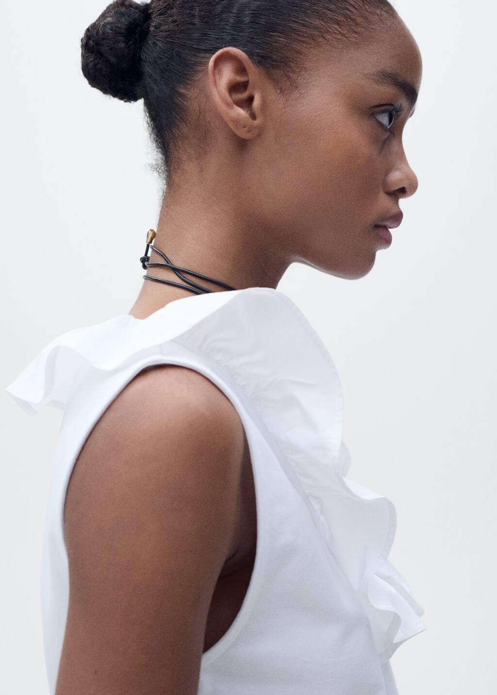 White Cotton Top With Ruffles, , large image number 1