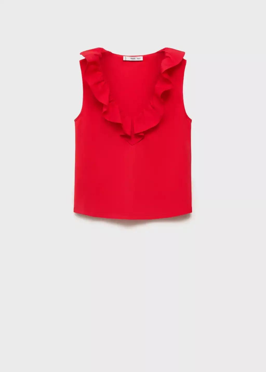 RED Cotton top with ruffles, , large image number 4