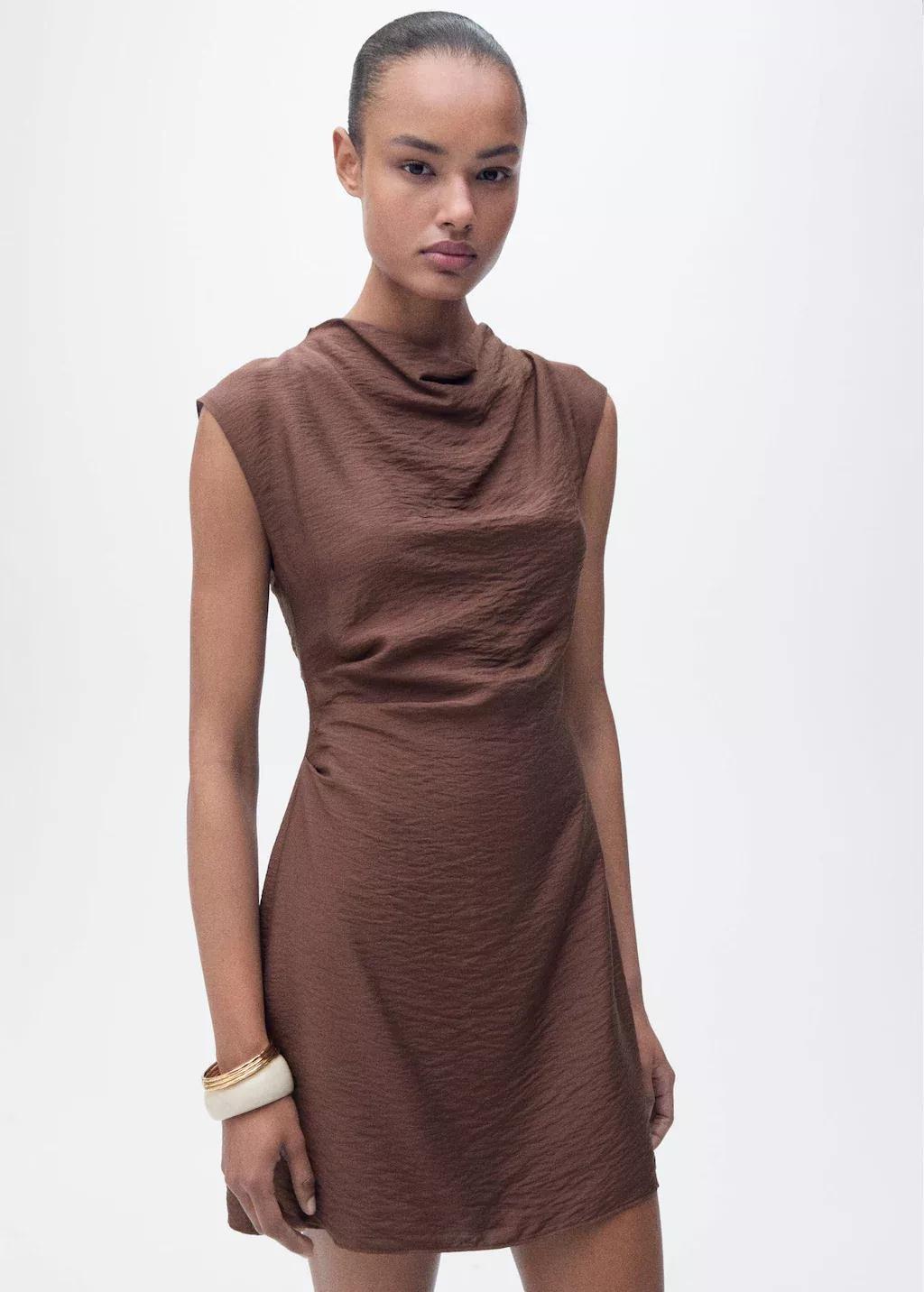 Brown Draped Textured Dress, , large image number 0