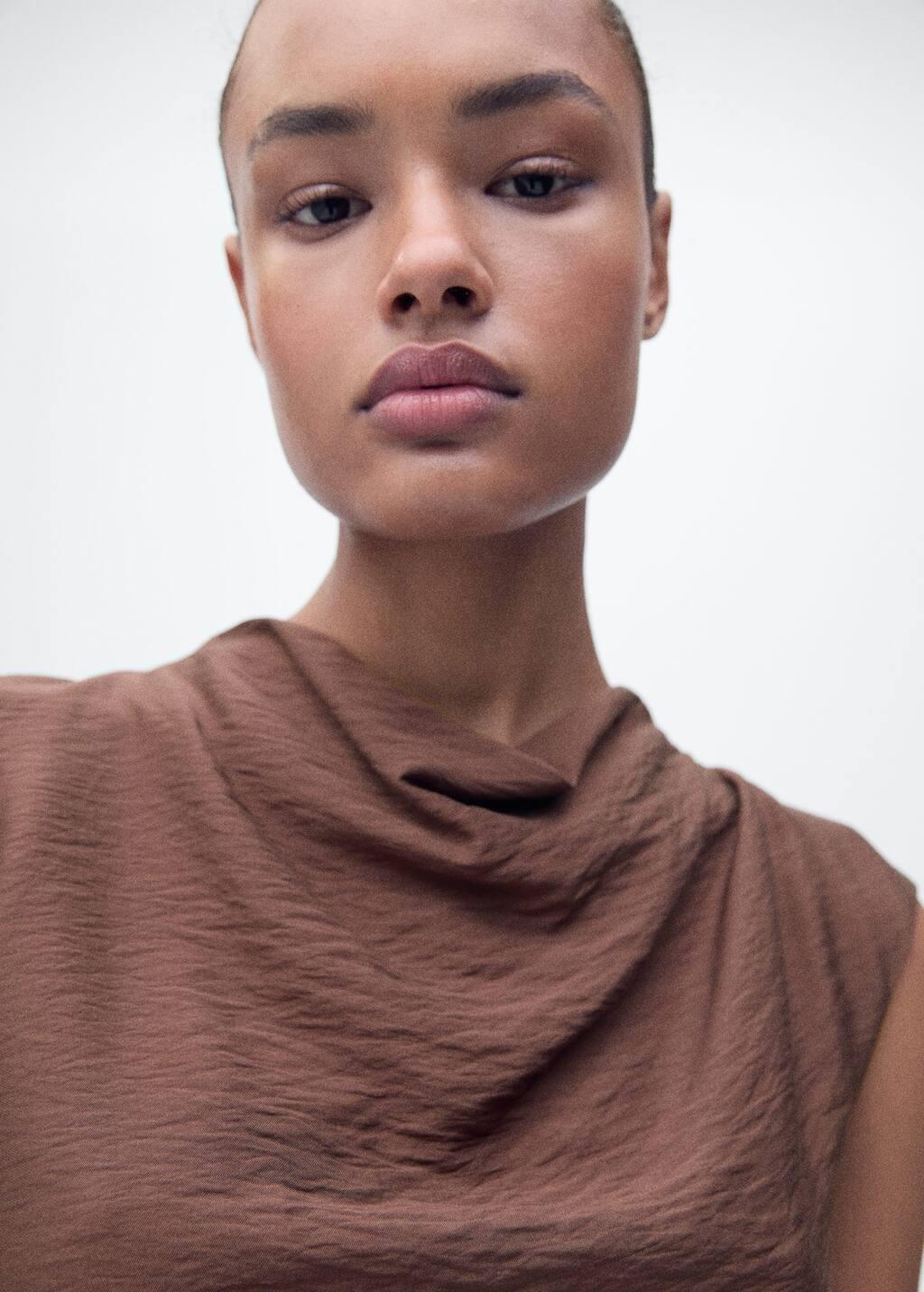 Brown Draped Textured Dress, , large image number 1