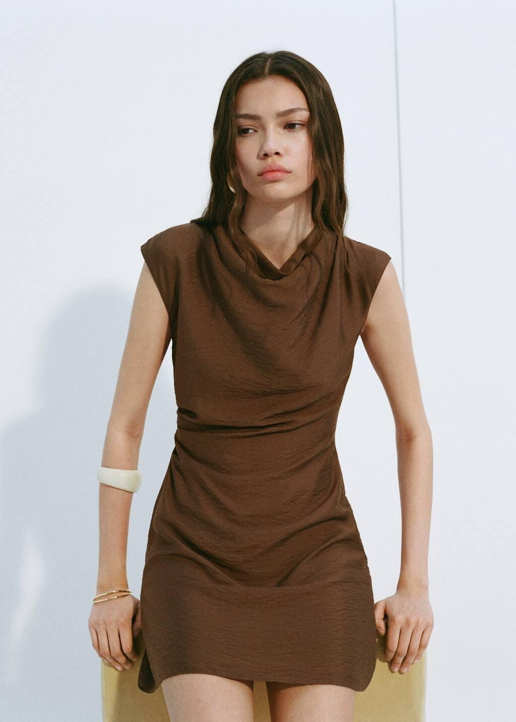 Brown Draped Textured Dress, , large image number 3