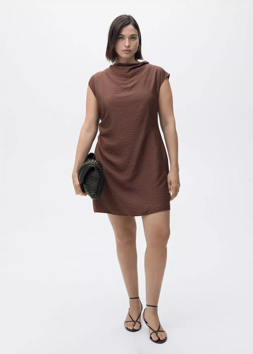 Brown Draped Textured Dress, , large image number 4