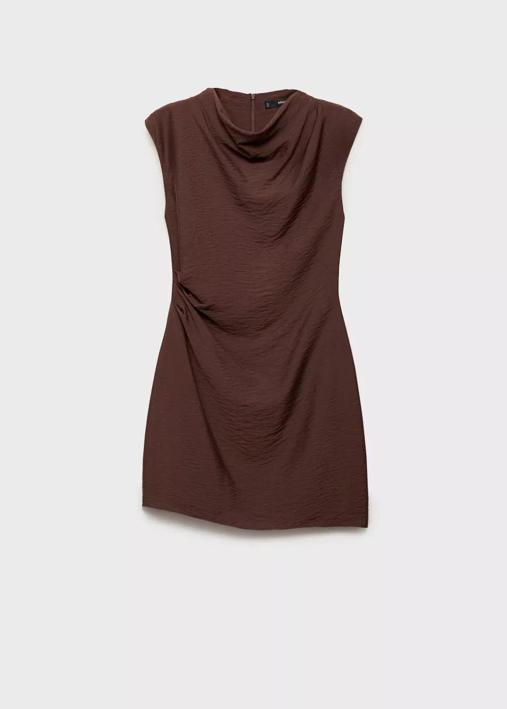 Brown Draped Textured Dress, , large image number 5