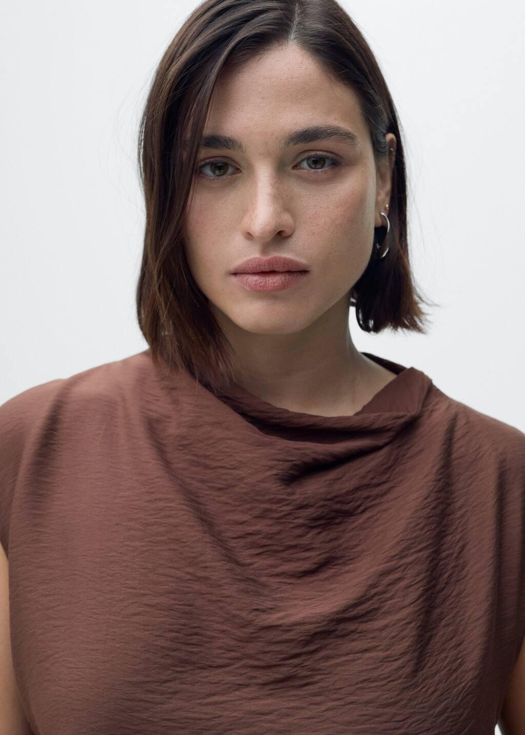 Brown Draped Textured Dress, , large image number 7