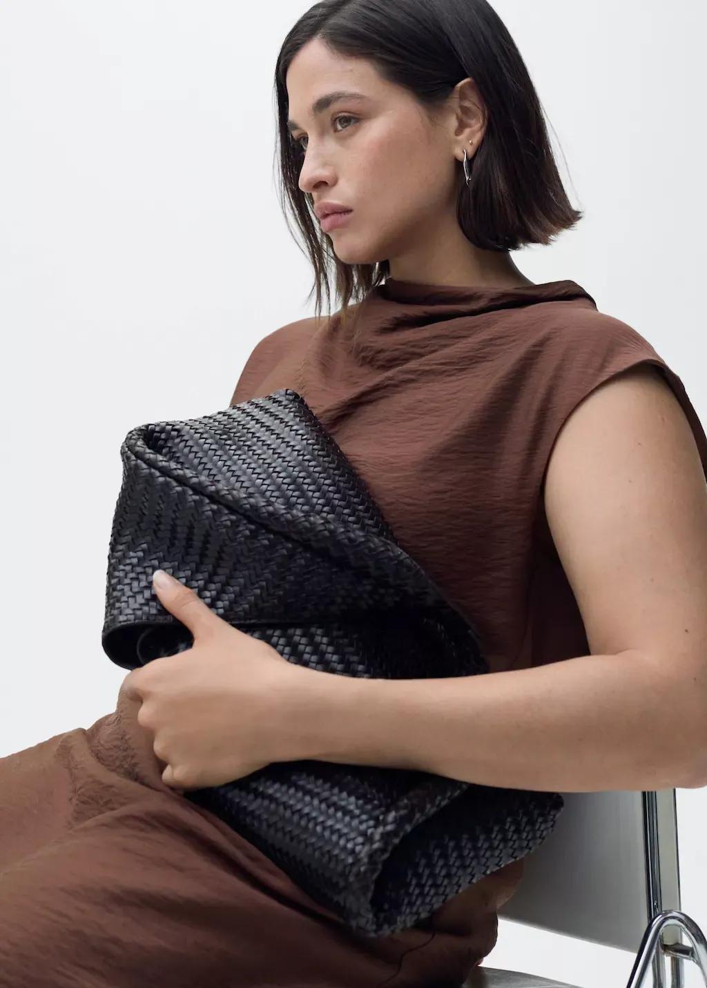 Brown Draped Textured Dress, , large image number 8