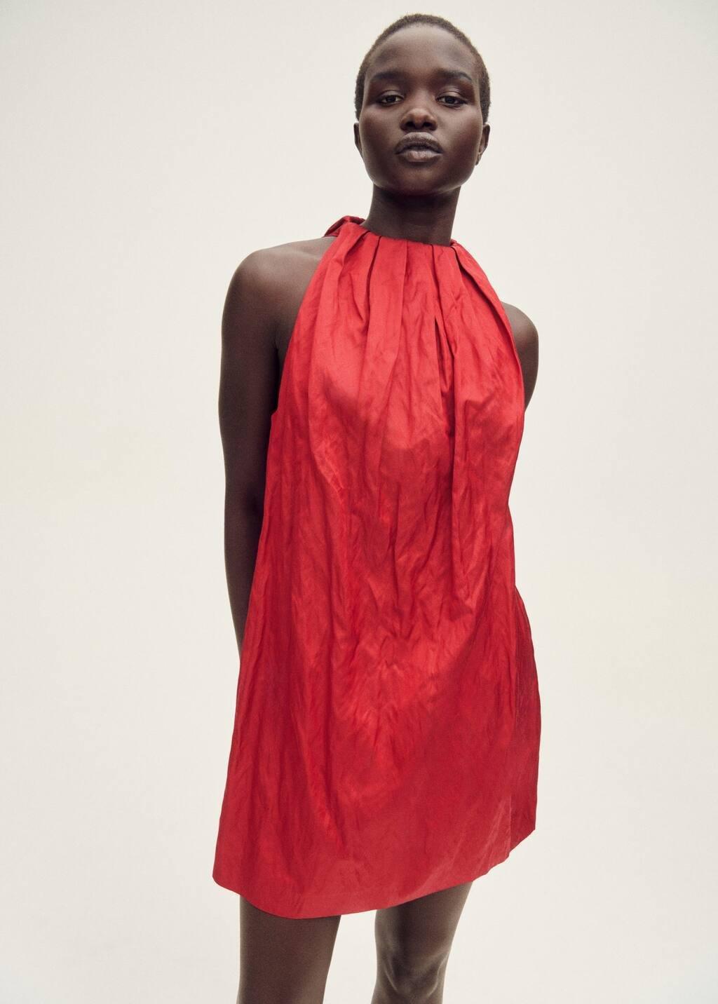 Red Halter Dress With Bow Detail, , large image number 0