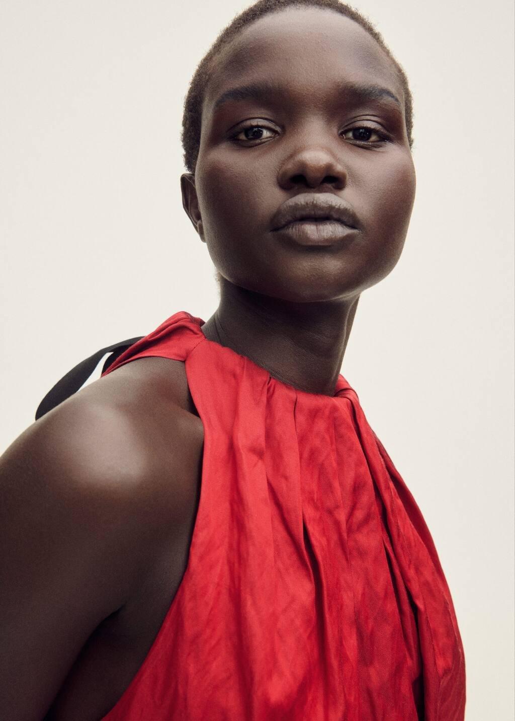 Red Halter Dress With Bow Detail, , large image number 1