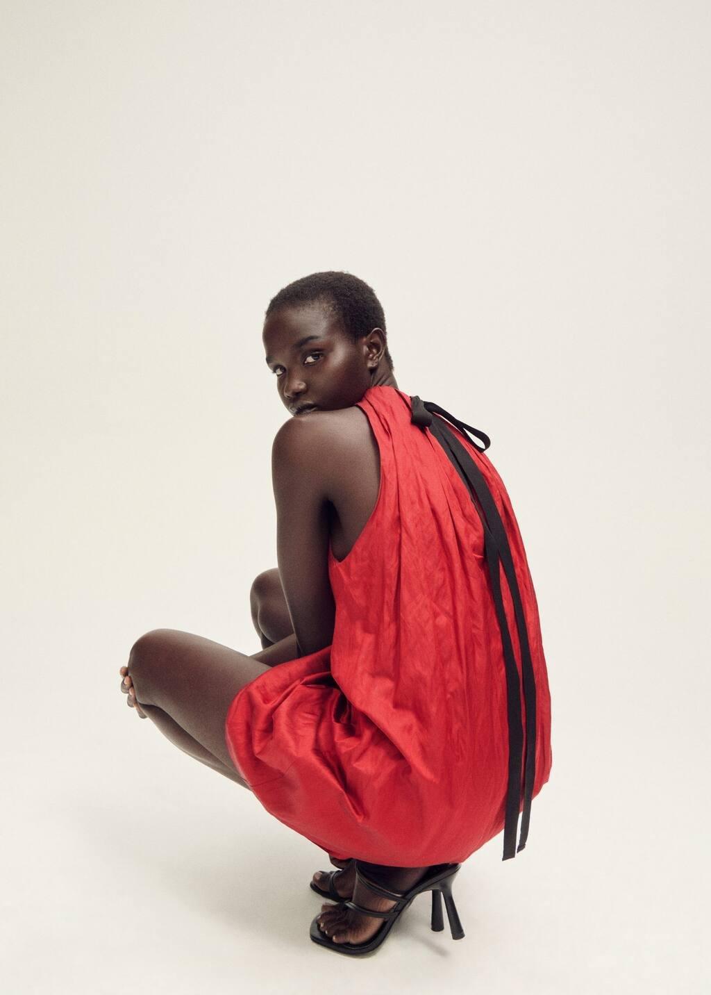 Red Halter Dress With Bow Detail, , large image number 2