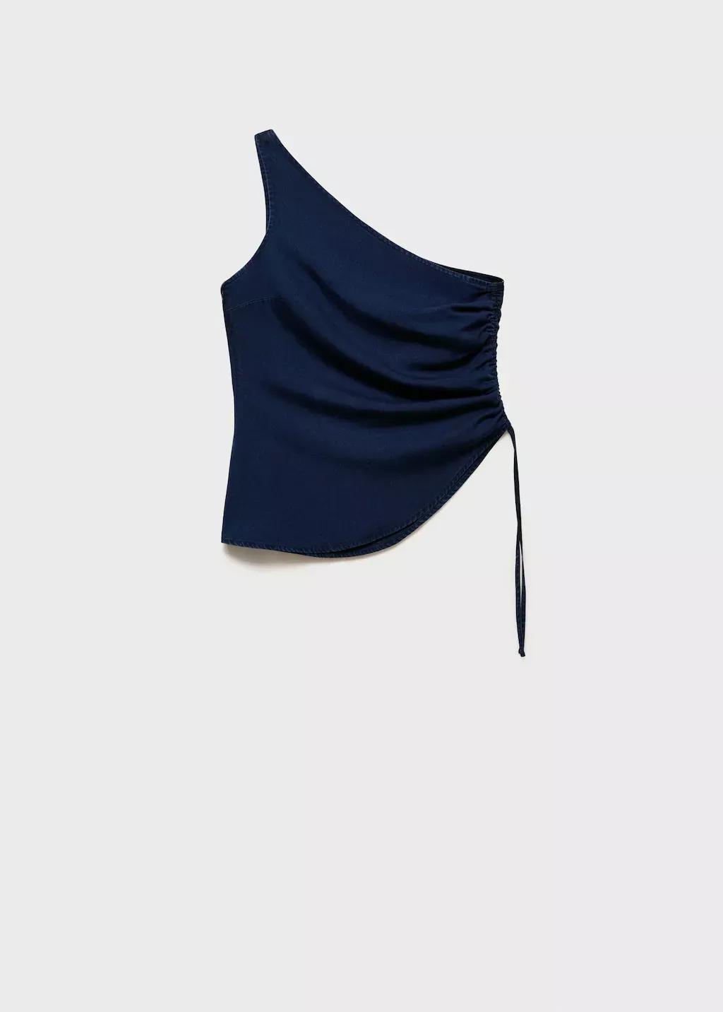 Blue Denim-Effect Top With Gathered Side, , large image number 3