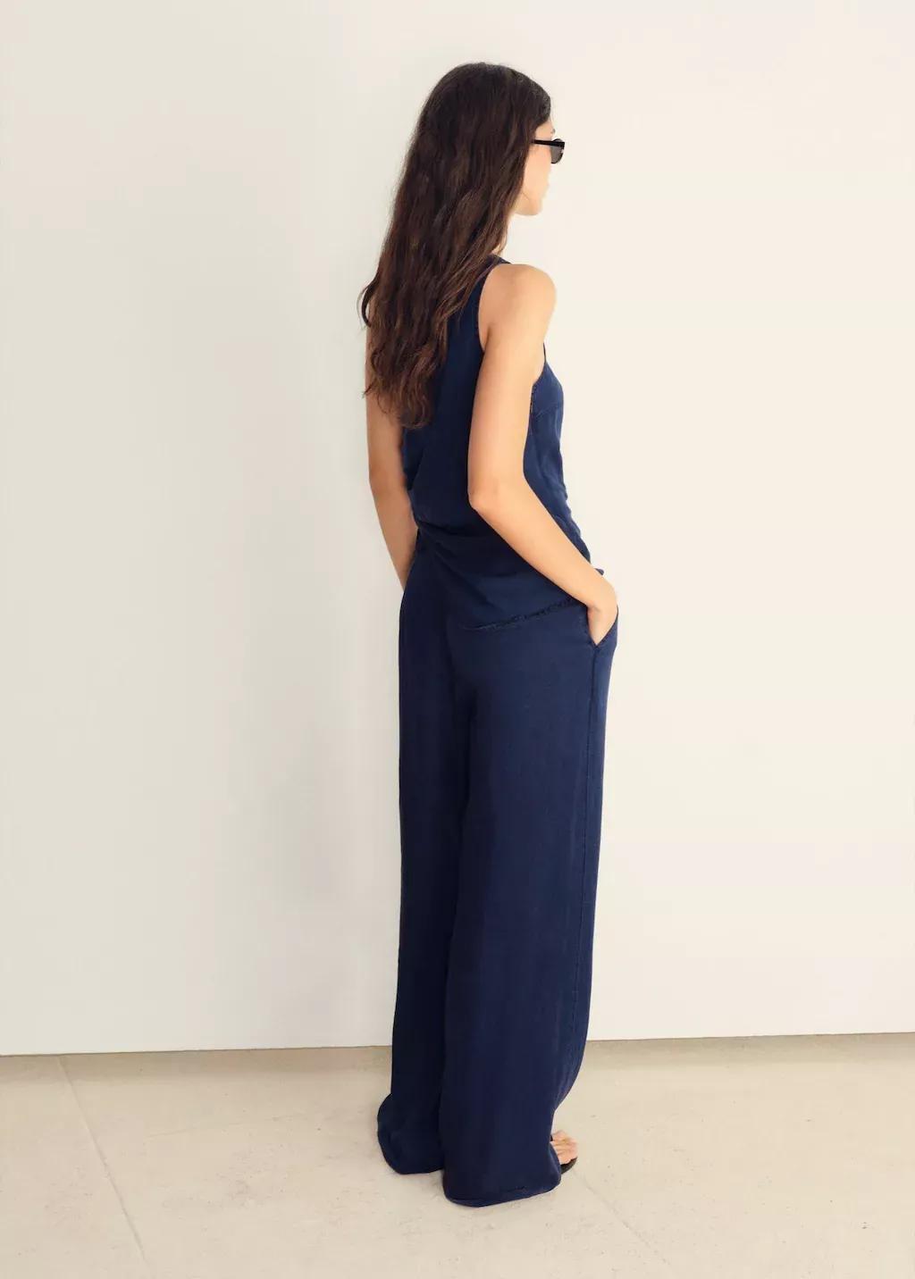 Blue Denim-Effect Top With Gathered Side, , large image number 4