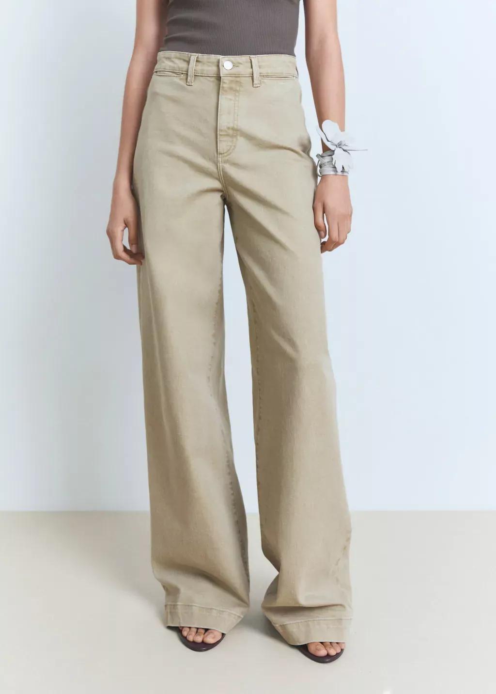 BEIGE - KHAKI Wide-leg high-waist full-length jeans, , large image number 0