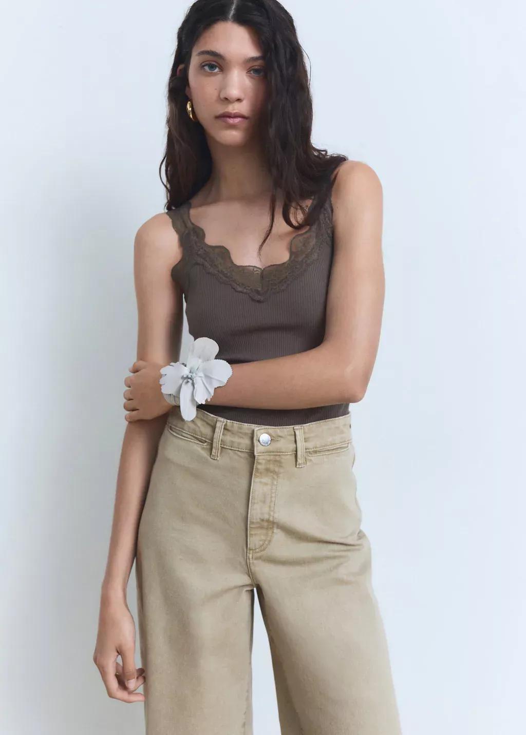 BEIGE - KHAKI Wide-leg high-waist full-length jeans, , large image number 1