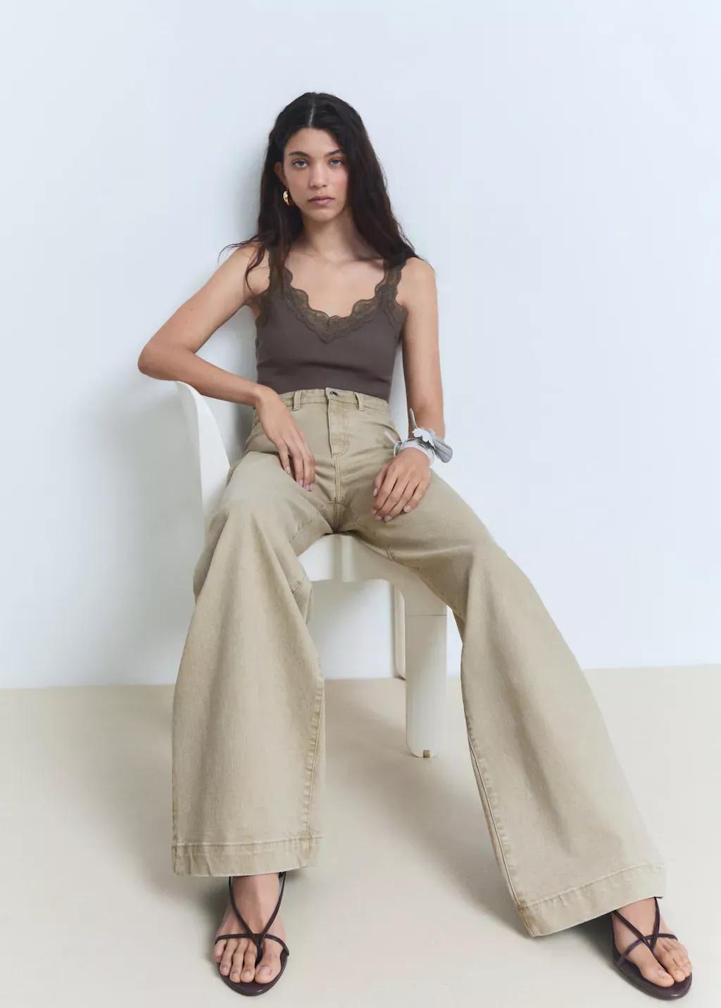 BEIGE - KHAKI Wide-leg high-waist full-length jeans, , large image number 2