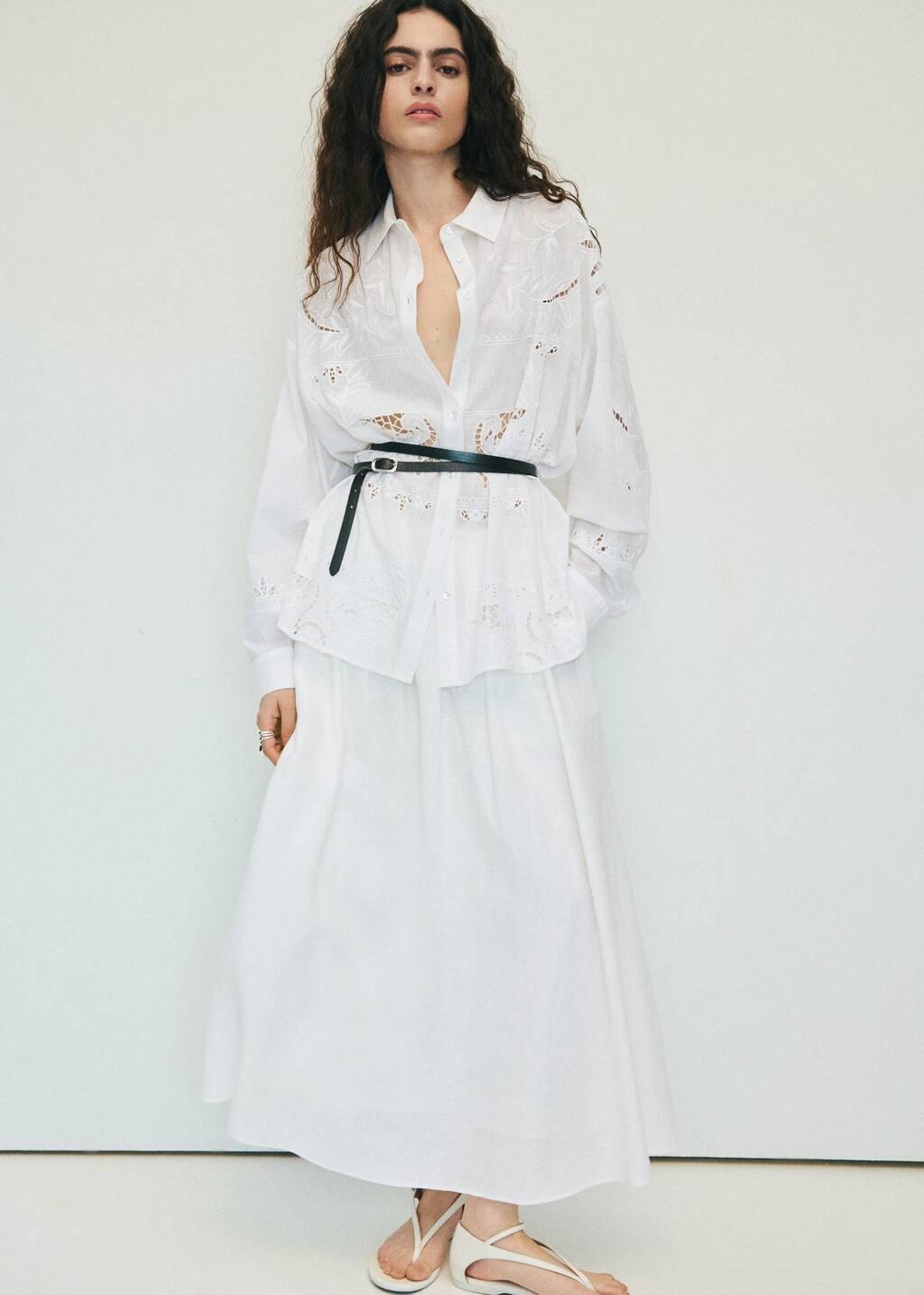 NATURAL WHITE Oversized embroidered shirt, , large image number 3