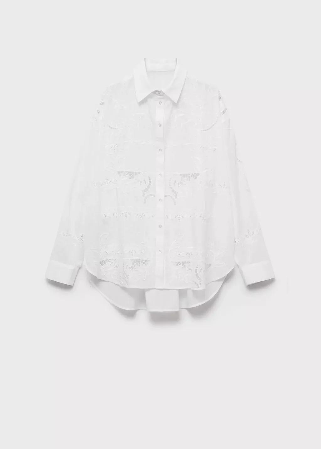 NATURAL WHITE Oversized embroidered shirt, , large image number 4