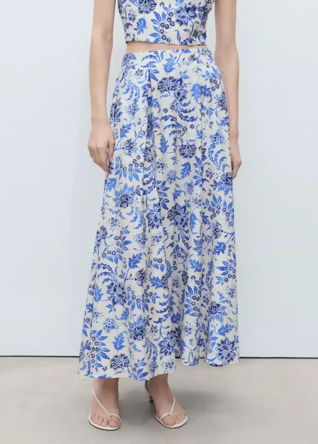 White Long Floral Flared Skirt, , large image number 0