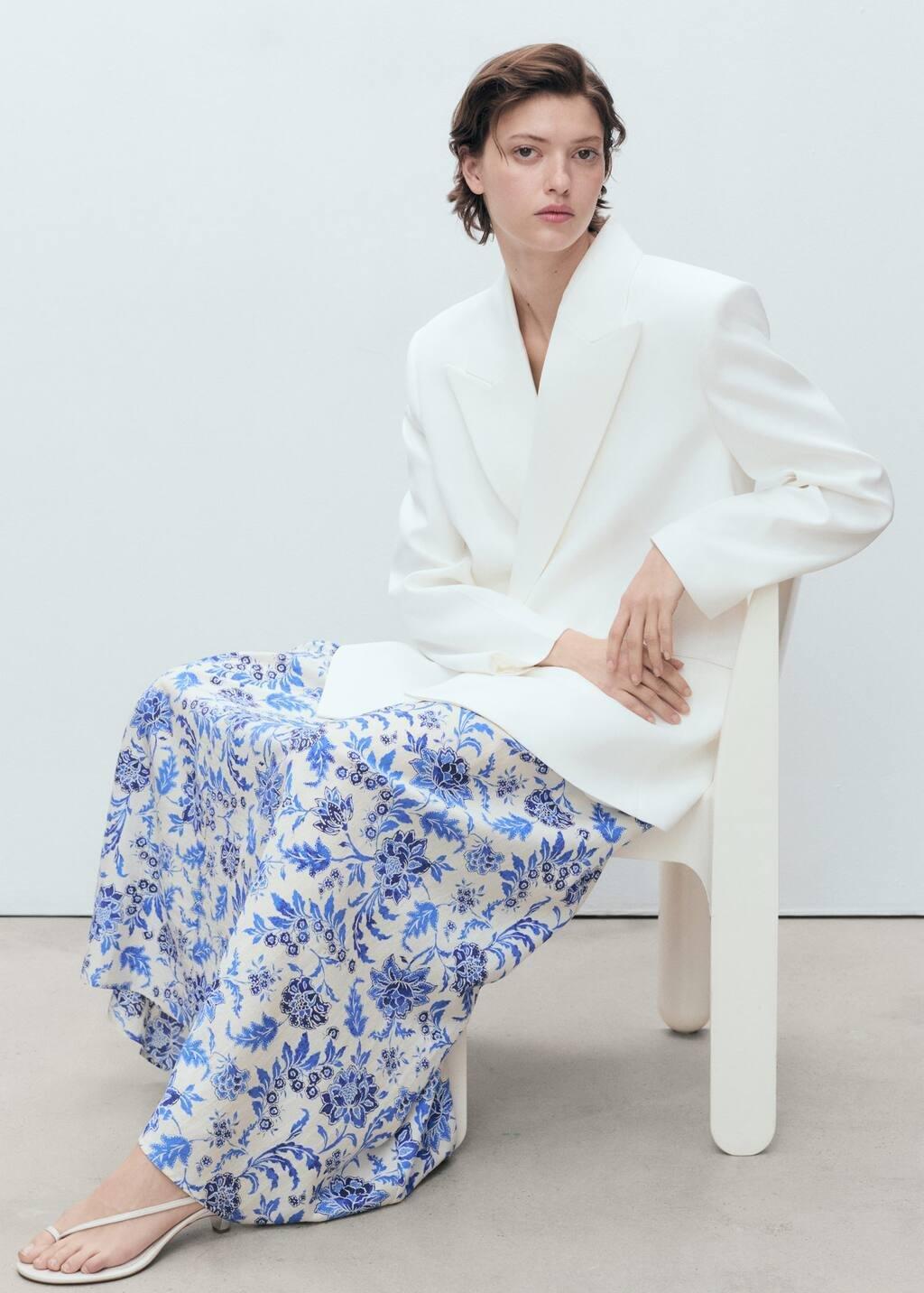 White Long Floral Flared Skirt, , large image number 2